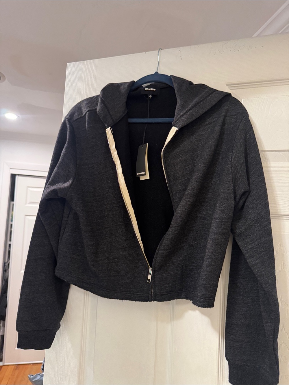 Monrow Charcoal Gray Cropped Zip Hoodie